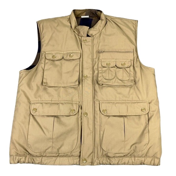 Weeds Vest‎ Mens Medium Beige Utility Flannel Lined Fisherman Outdoor Button - Picture 1 of 13